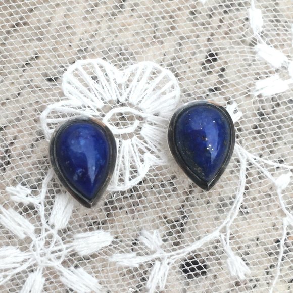 Genuine Lapis Lazuli .925 Stud Earrings Teardrop Pear-Shaped Sterling Silver - Picture 8 of 16